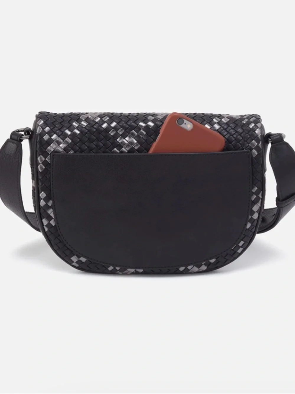 NEW HOBO Juno Belt Bag Woven Leather Black Metallic Woven